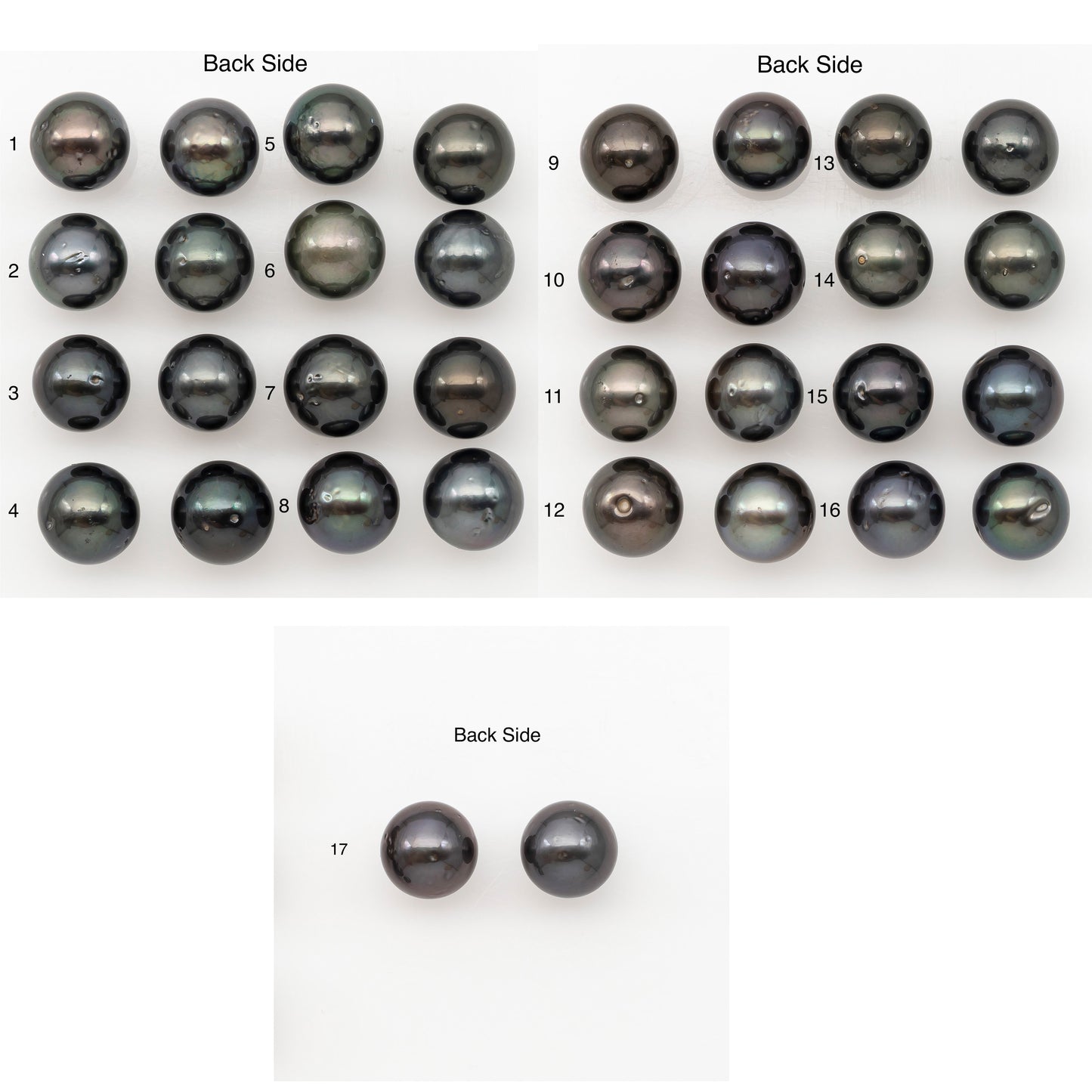 11-12mm Round Tahitian Pearl Pairs with Minor Blemishes, Matched Loose Pearls for Making Studs, for Jewelry Making Supplies, SKU # 3277TH