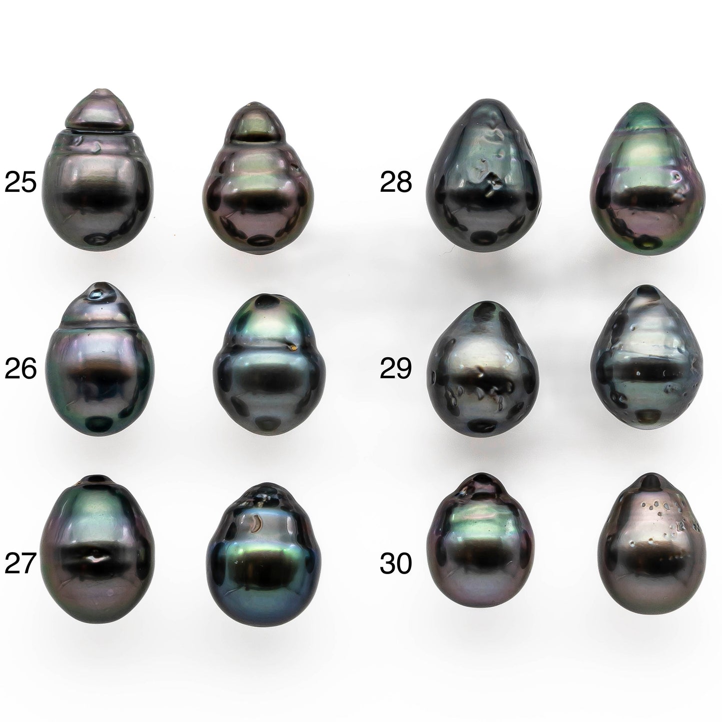 9-10mm Matching Pair Teardrop Tahitian Pearl Loose Non Drilled with Minor Blemish and High Luster, For Making Earring, SKU # 2026TH
