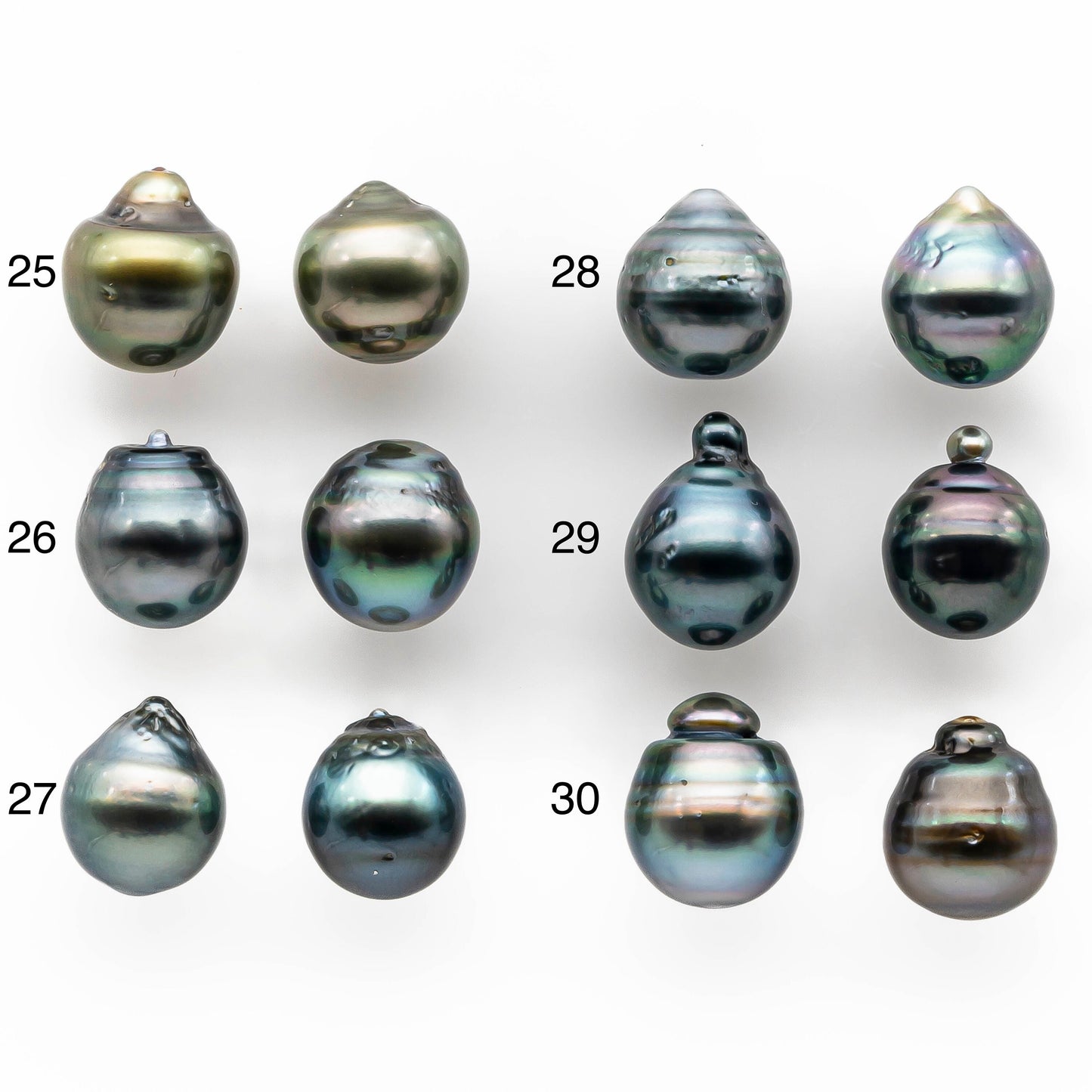 9-10mm Matching Pair Tahitian Pearl Drop with High Luster and Minor Blemish, Non Drilled for Making Earring, SKU # 2027TH