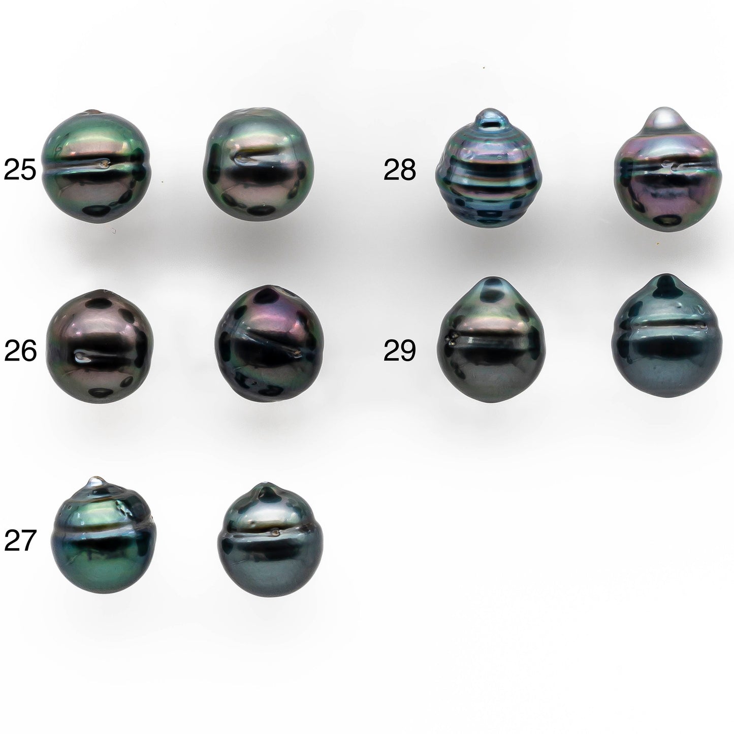 8-9mm Matching Pair Drop Tahitian Pearl Undrilled with High and Minor Blemish, For Making Earring, SKU # 2030TH