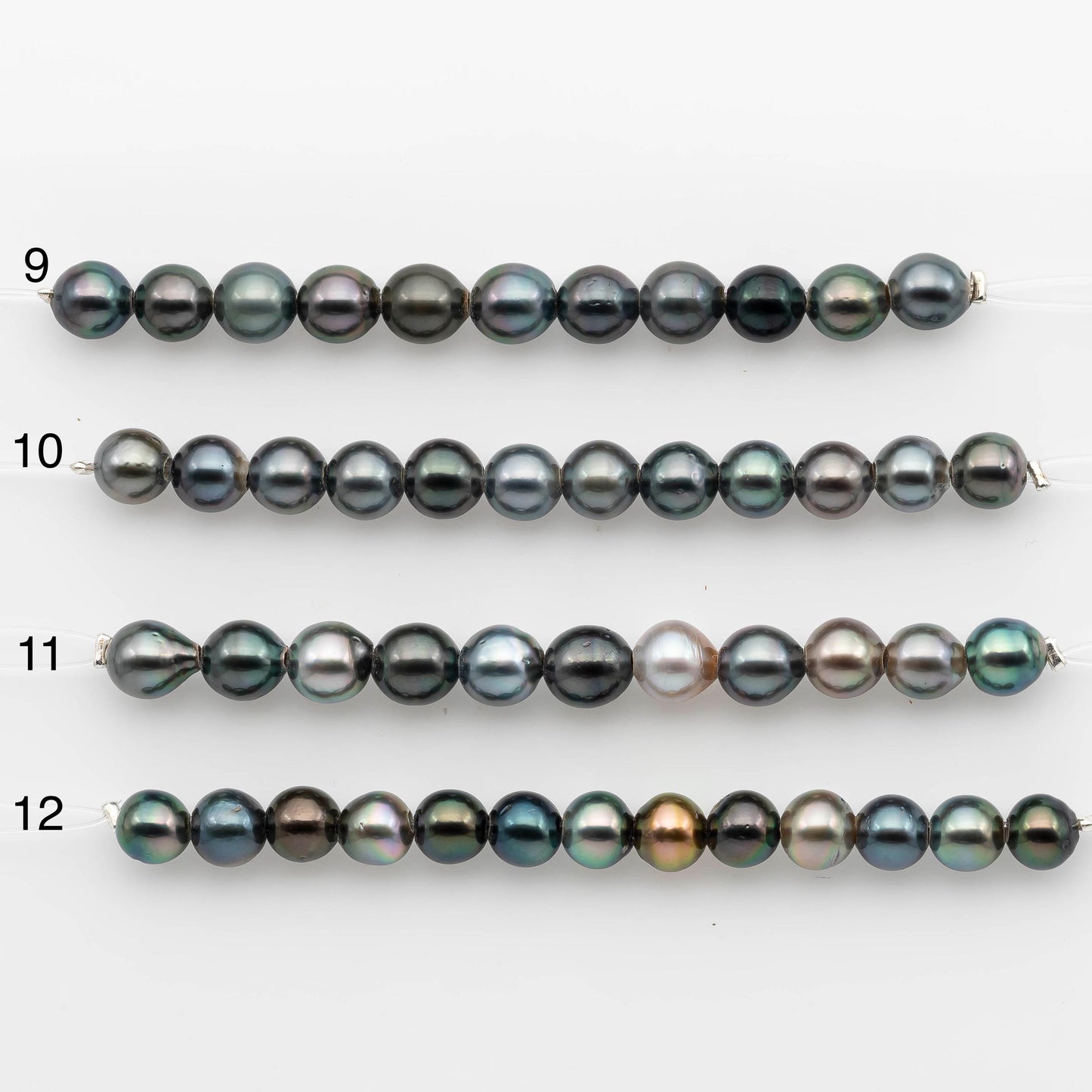 2mm Hole 8-9mm Tahitian Pearls in Short Strand with All Natural Color with High Luster for Jewelry Making, SKU# 2221TH