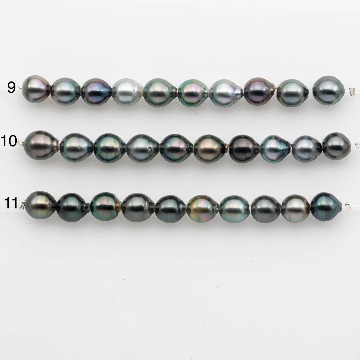 2mm Hole 9-10mm Tahitian Pearls in Short Strand with All Natural Color with High Luster for Jewelry Making, SKU# 2226TH