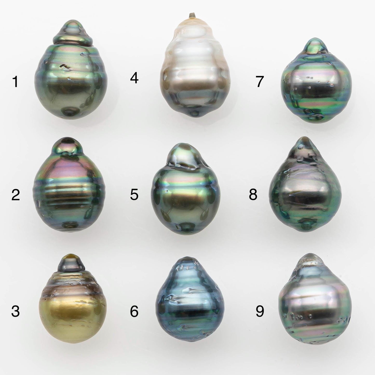 9-10mm Natural Color Tahitian Pearl Drop Shape Loose Single Piece Undrilled in High Luster and Minor Blemishes, SKU # 2651TH