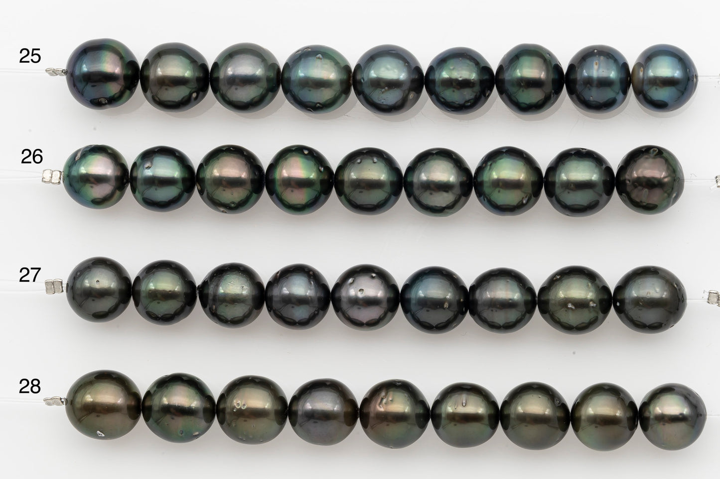11-12mm Tahitian Pearl Short Strand, Near Round with High Luster and Natural Surface Variations, SKU # 2707TH