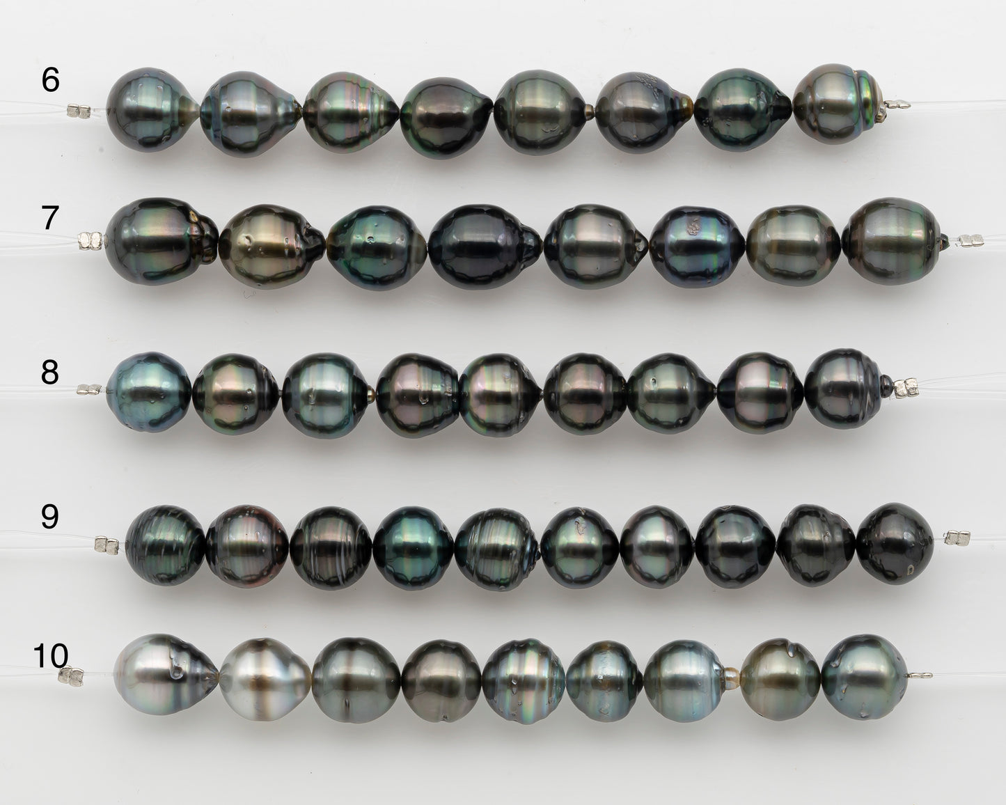 11-12mm Tahitian Pearl Short Strand, Drop with High Luster and Natural Surface Variations, SKU # 2806TH