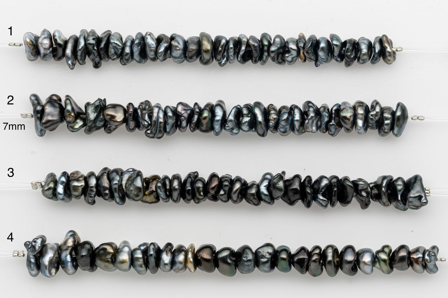 4-12mm Center Drilled Tahitian Keshi Pearl in Short Strand, All Natural Colors with High Luster, for Jewelry Making, SKU # 2968TH