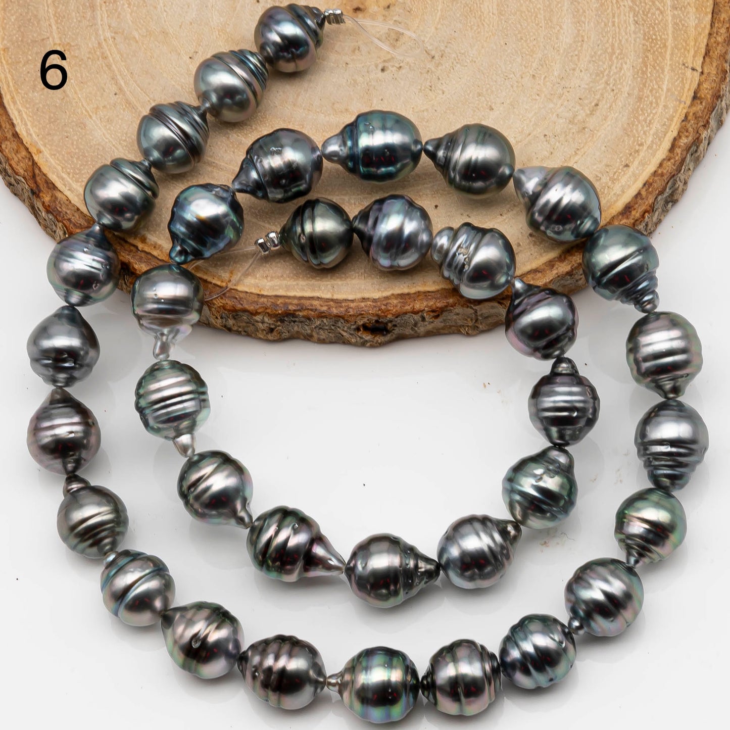 9-10mm Drop Tahitian Pearl in Full Strand with Natural Color and High Luster, With Minor Blemishes, SKU # 2452TH