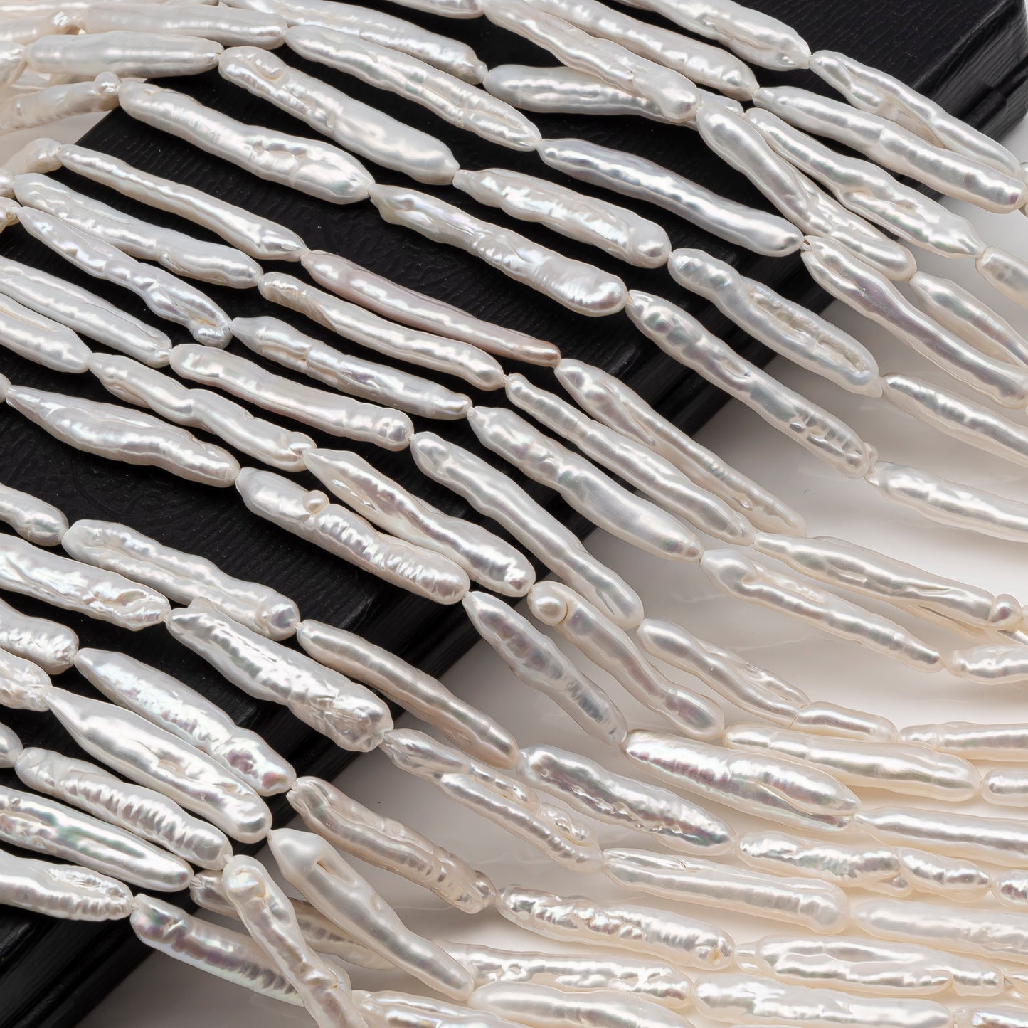 Biwa White Stick Freshwater Pearl with High Luster, Full Strand, SKU#2492FW