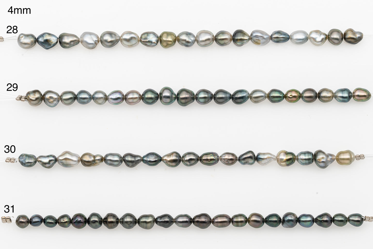 4, 5, 6mm Tahitian Keshi Pearl in Short Strand, All Natural Colors with High Luster, for Jewelry Making, SKU # 3314TH