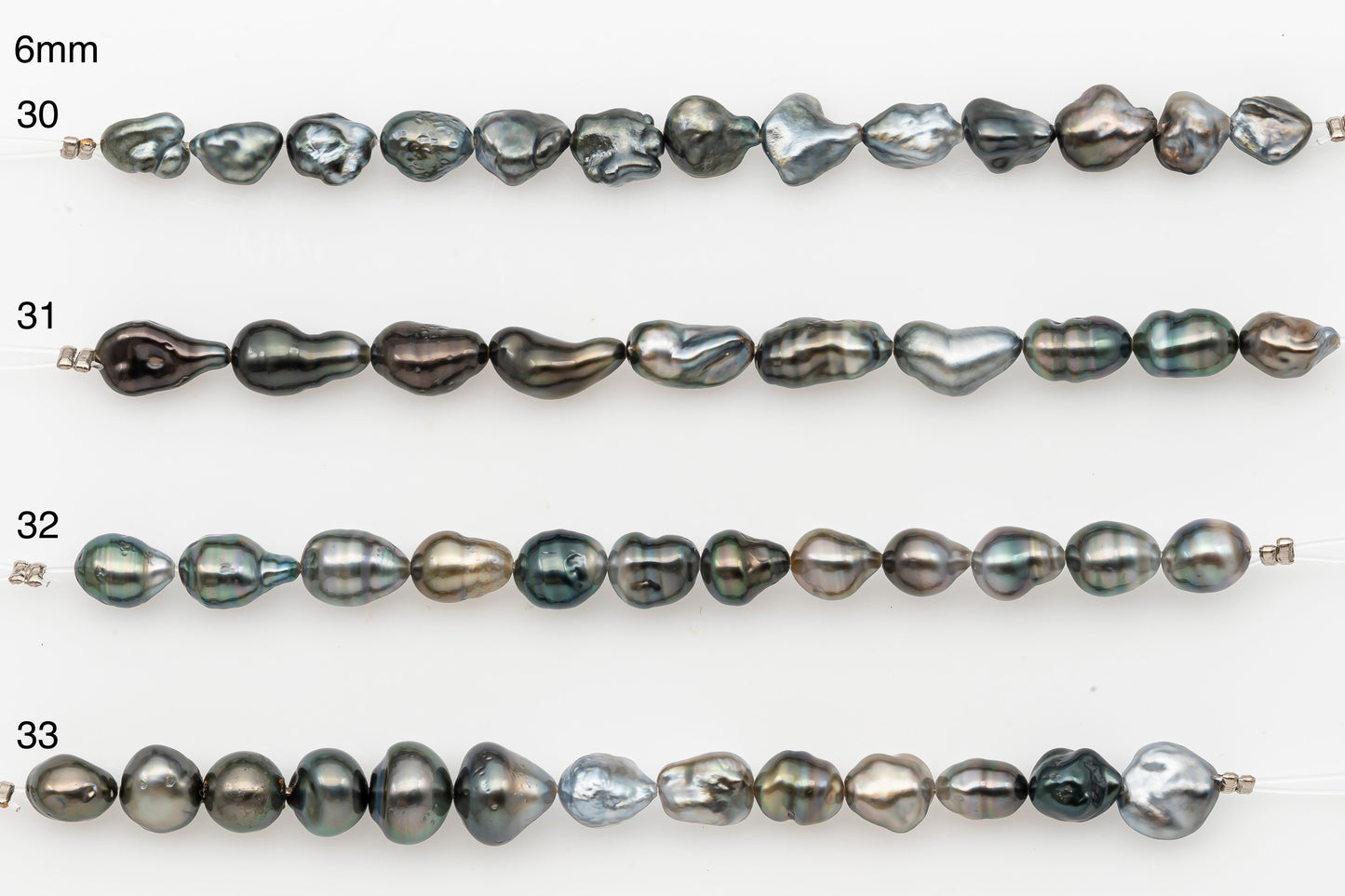 4, 5, 6mm Tahitian Keshi Pearl in Short Strand, All Natural Colors with High Luster, for Jewelry Making, SKU # 3313TH