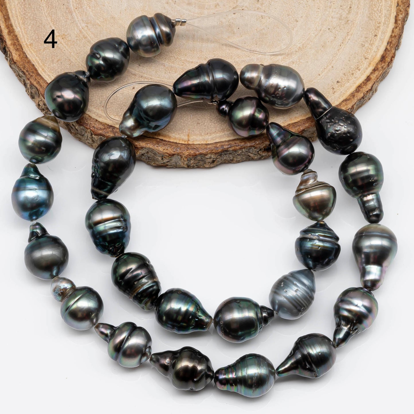 10-11mm Tahitian Pearl Circle Drops in Natural Color and High Luster, Full Strand with Blemishes for Jewelry Making, SKU # 1722TH