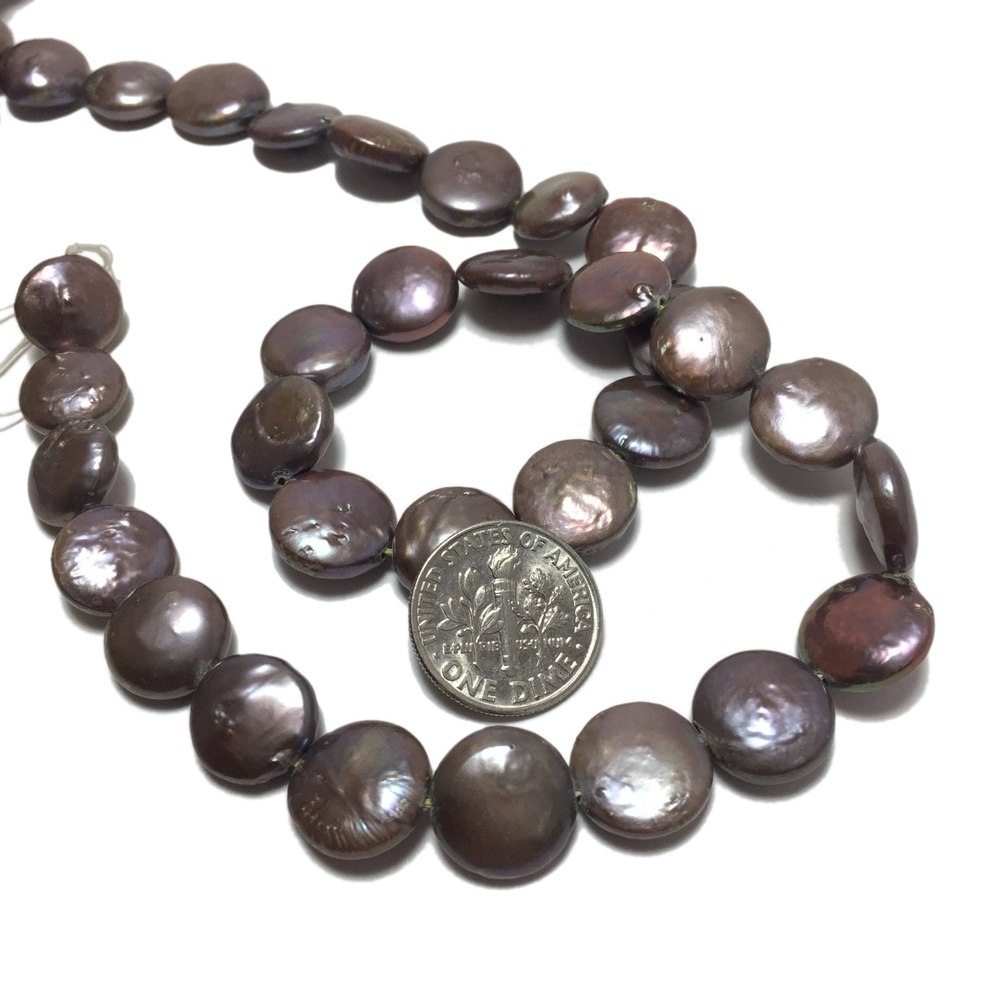 Coin Pearls, 11-11.5mm Dark Tan Freshwater Pearls in 16 inches, COIN003