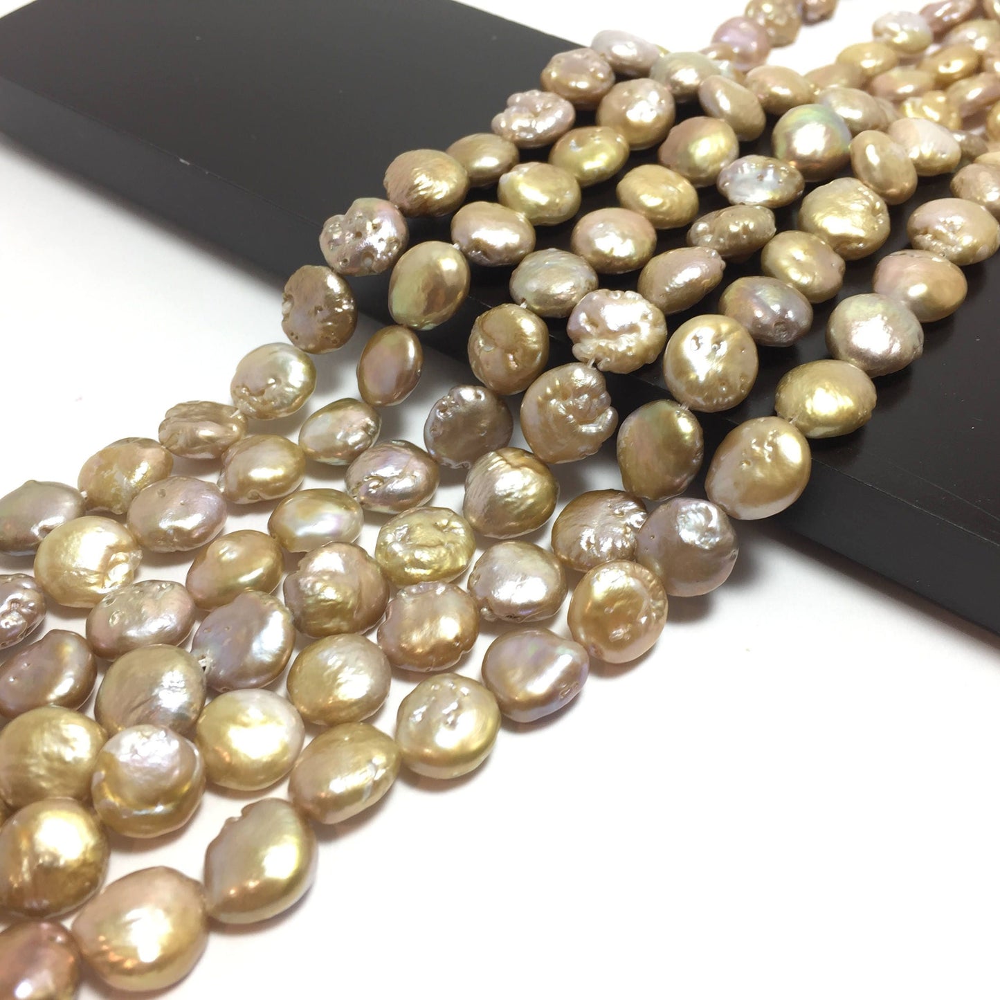 Coin Pearls, 10-10.5mm Natural Lavender and Gold Color Freshwater Pearls in 15.5 inches, COIN007