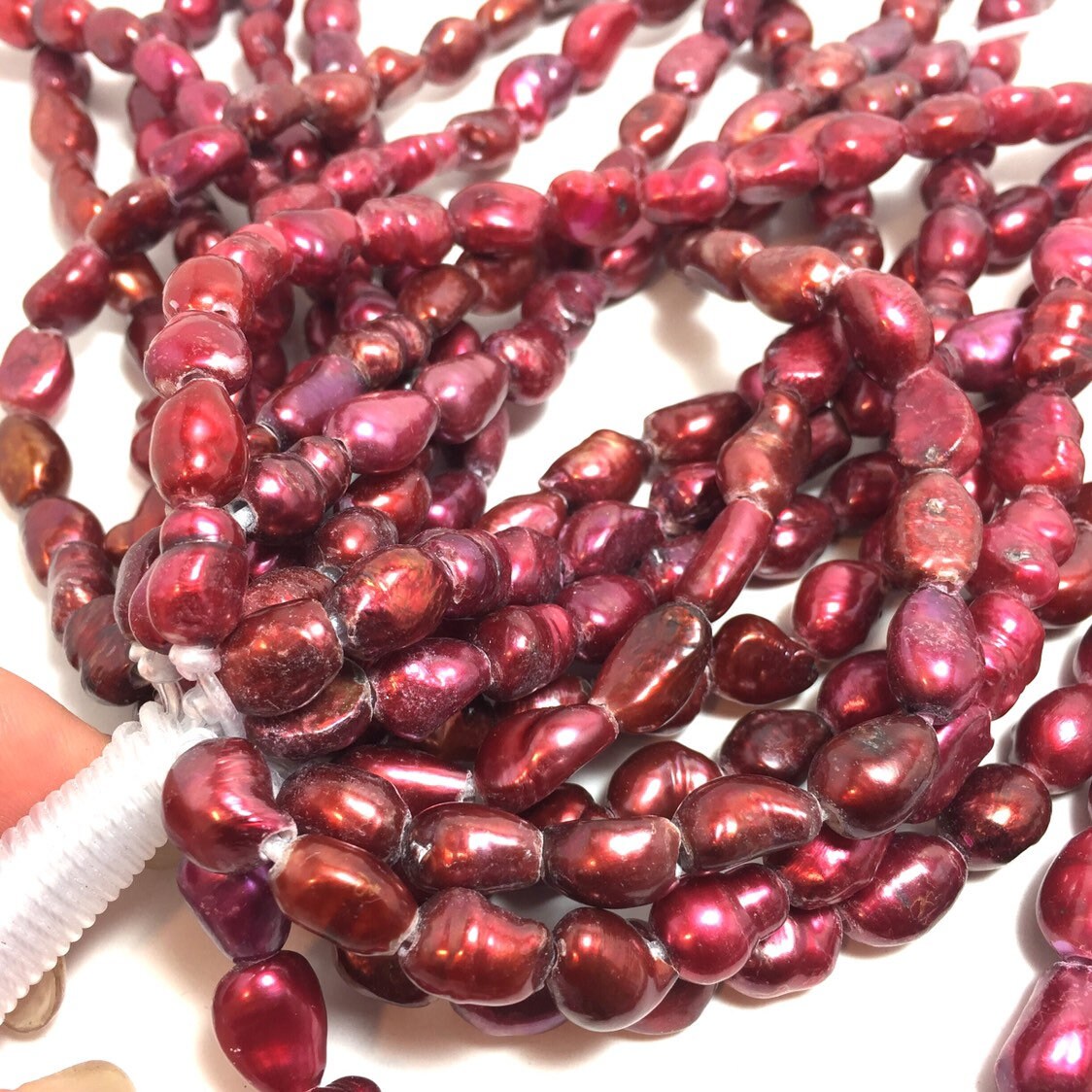 Large Hole Pearls, 8-9.5mm Nugget Shape, Red Colors Freshwater Pearls, 8 inch strand with 2.5mm Hole Size, LH045