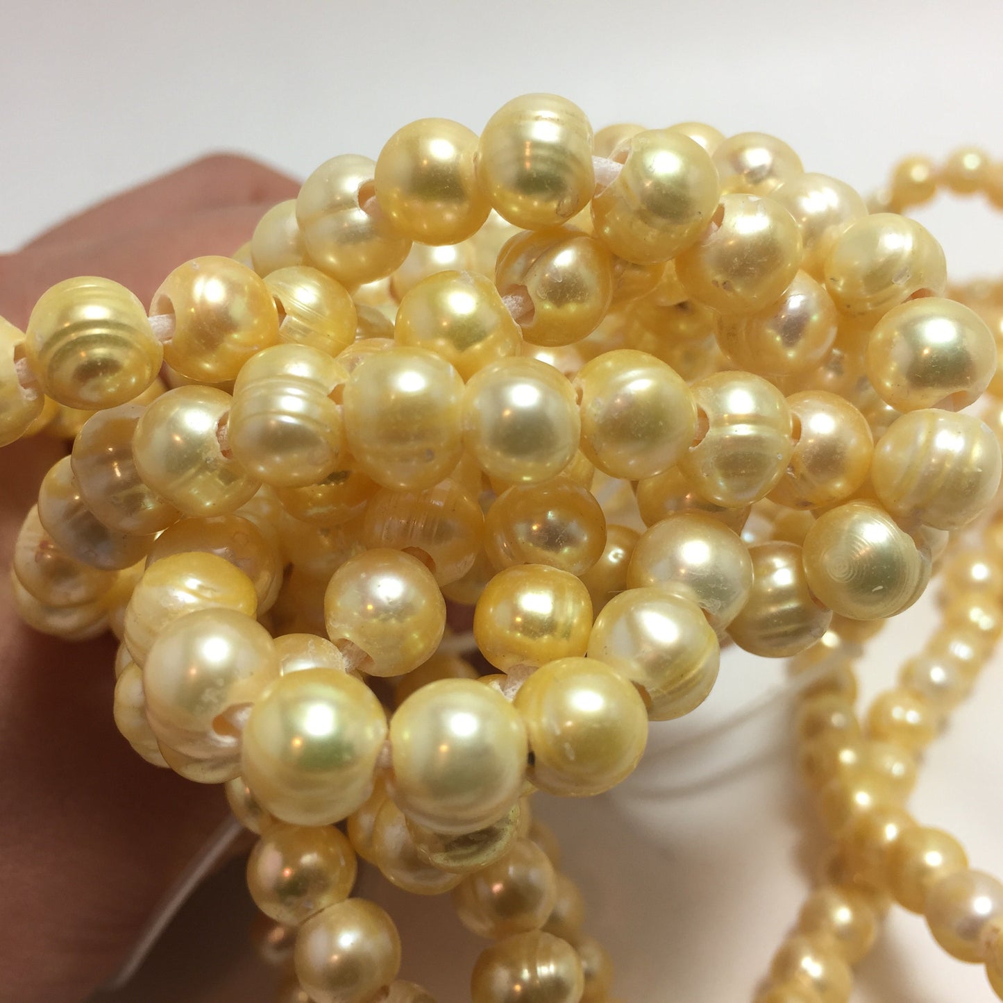 Large Hole Pearls 7-7.5mm Yellow Potato Shape Freshwater Pearls, 8 inch with 2.5mm Hole, LH050