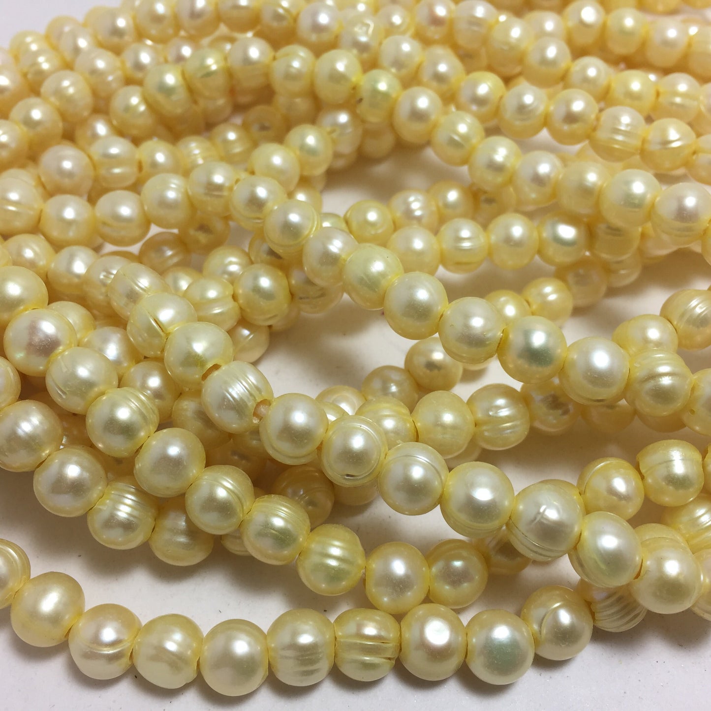 Large Hole Pearls 7.5-8mm Yellow Potato Shape Freshwater Pearls, 8 inches with 2.5mm Hole, LH075