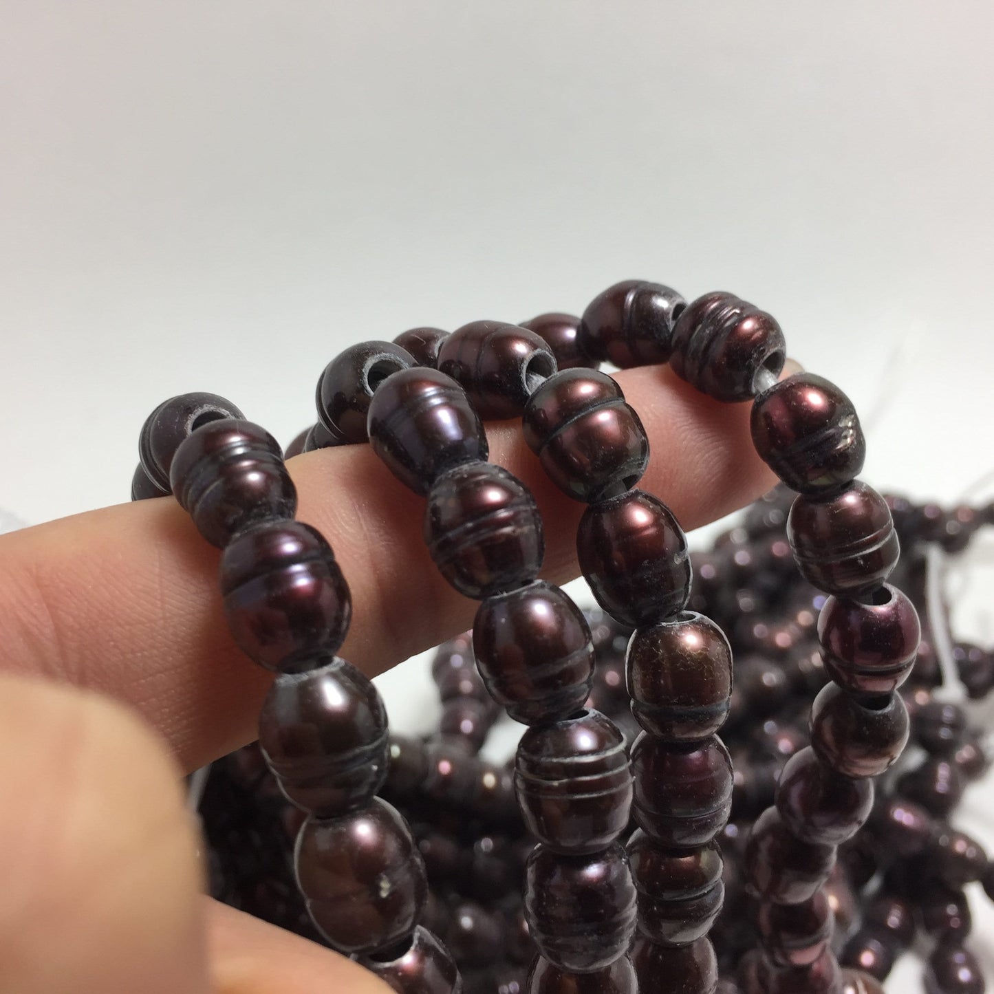 Large Hole Pearls 8-8.5mm Brown Rice Shape Freshwater Pearls, 8 inches with 2.5mm Hole, LH071