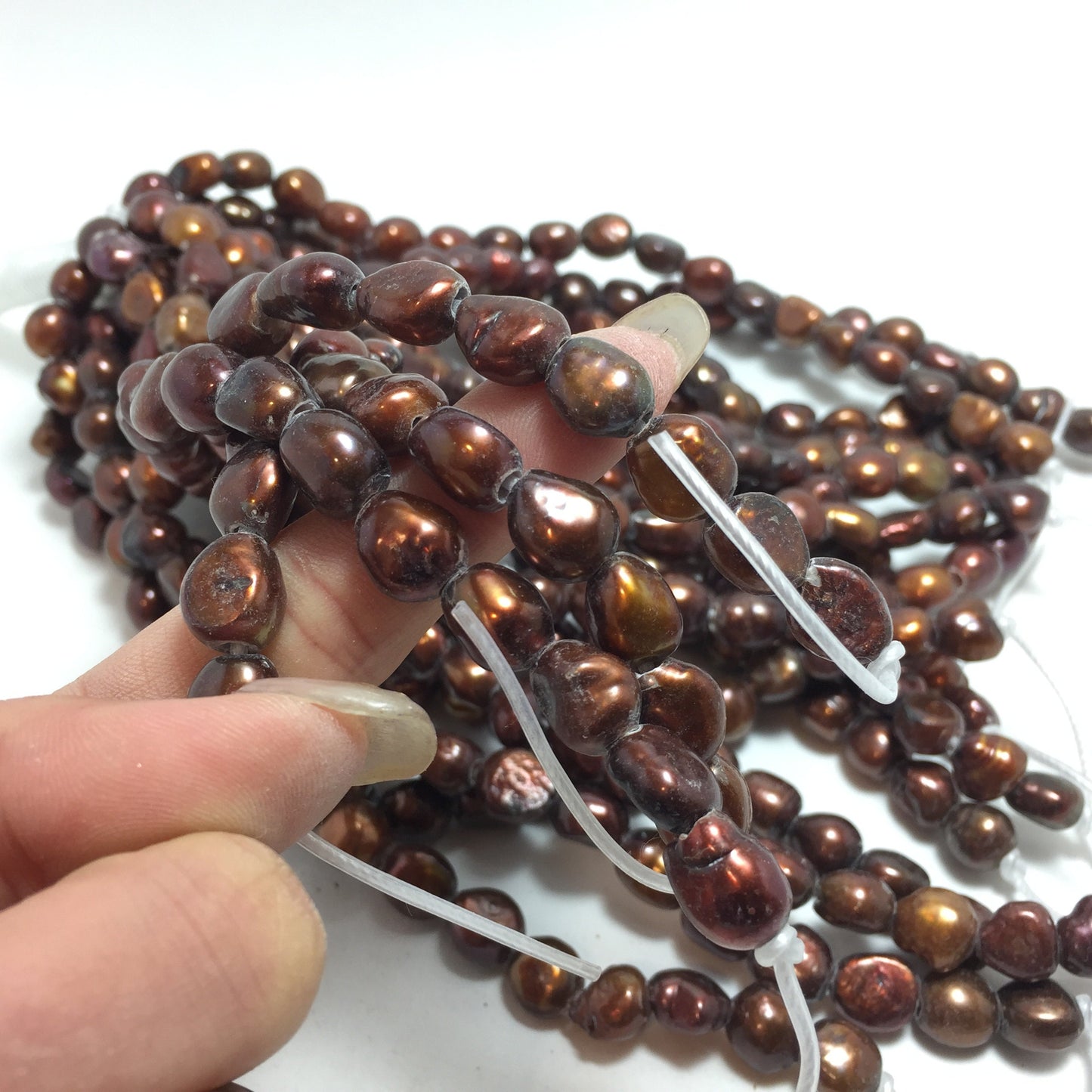 Large Hole Pearls, 9-10mm Nugget Rice Shape, Chocolate Color Freshwater Pearls, 8 inches strand with 2.5mm Hole Size, LH058