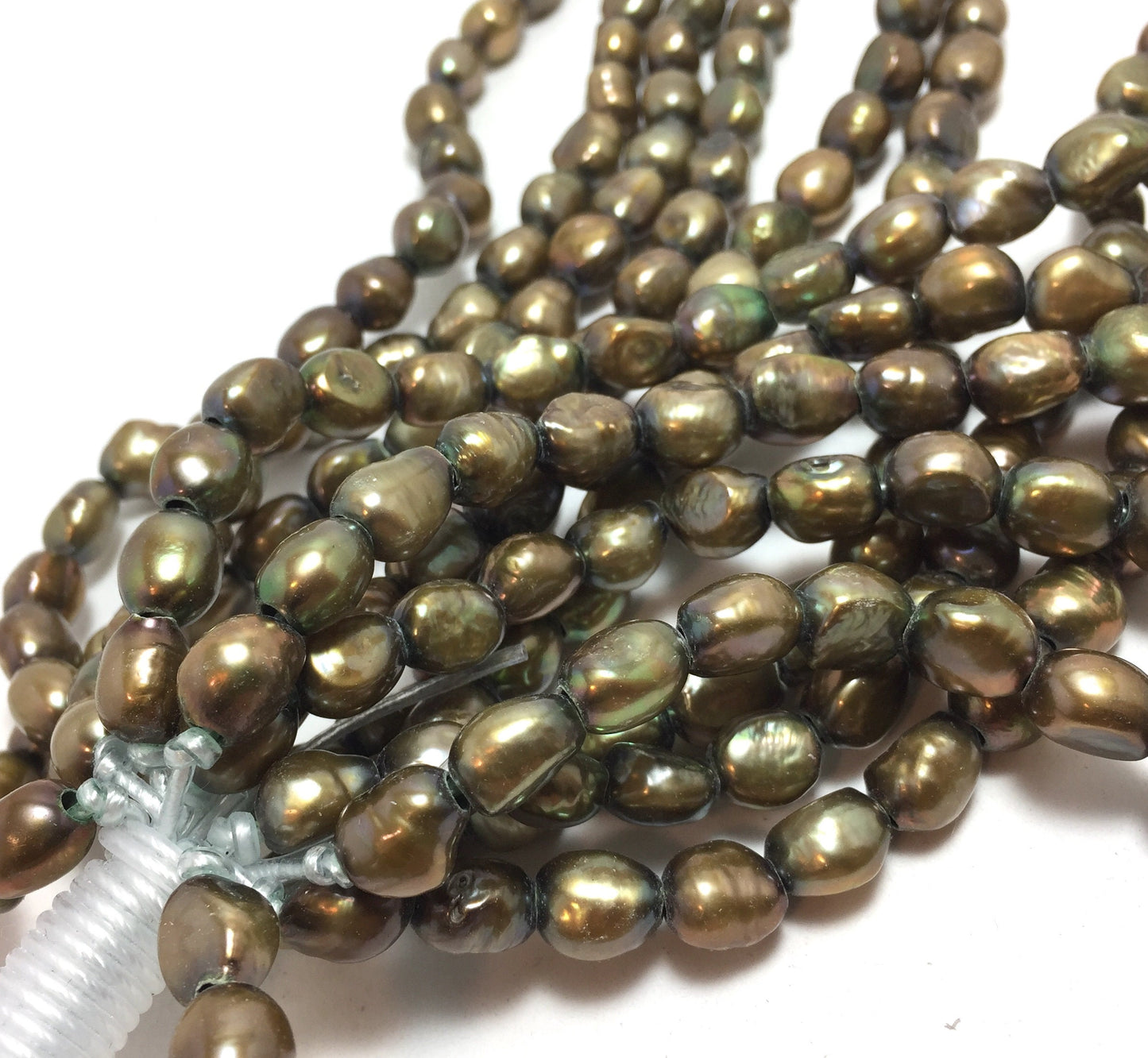 Large Hole Pearls, 8-9mm Nugget Rice Shape, Green Color Freshwater Pearls, 8 inches strand with 2.5mm Hole Size, LH059