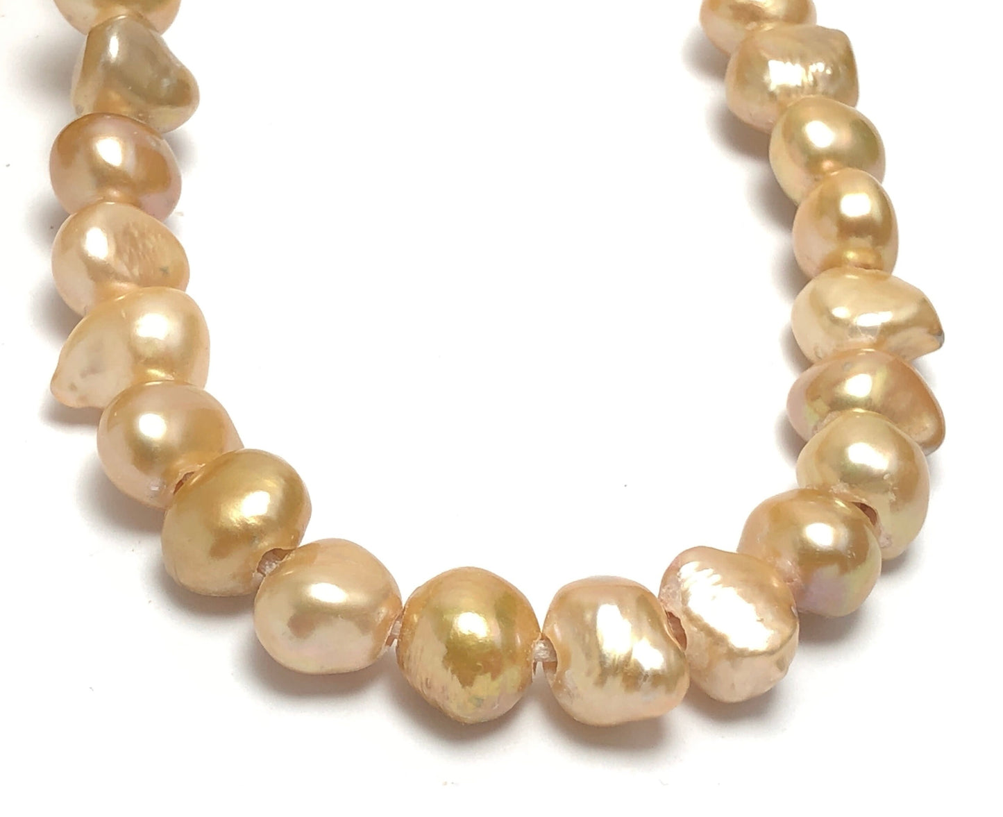 Large Hole Pearls, 9.5-10mm Nugget Shape, Champagne Color Freshwater Pearls, 8 inches strand with 2.5mm Hole Size, LH062