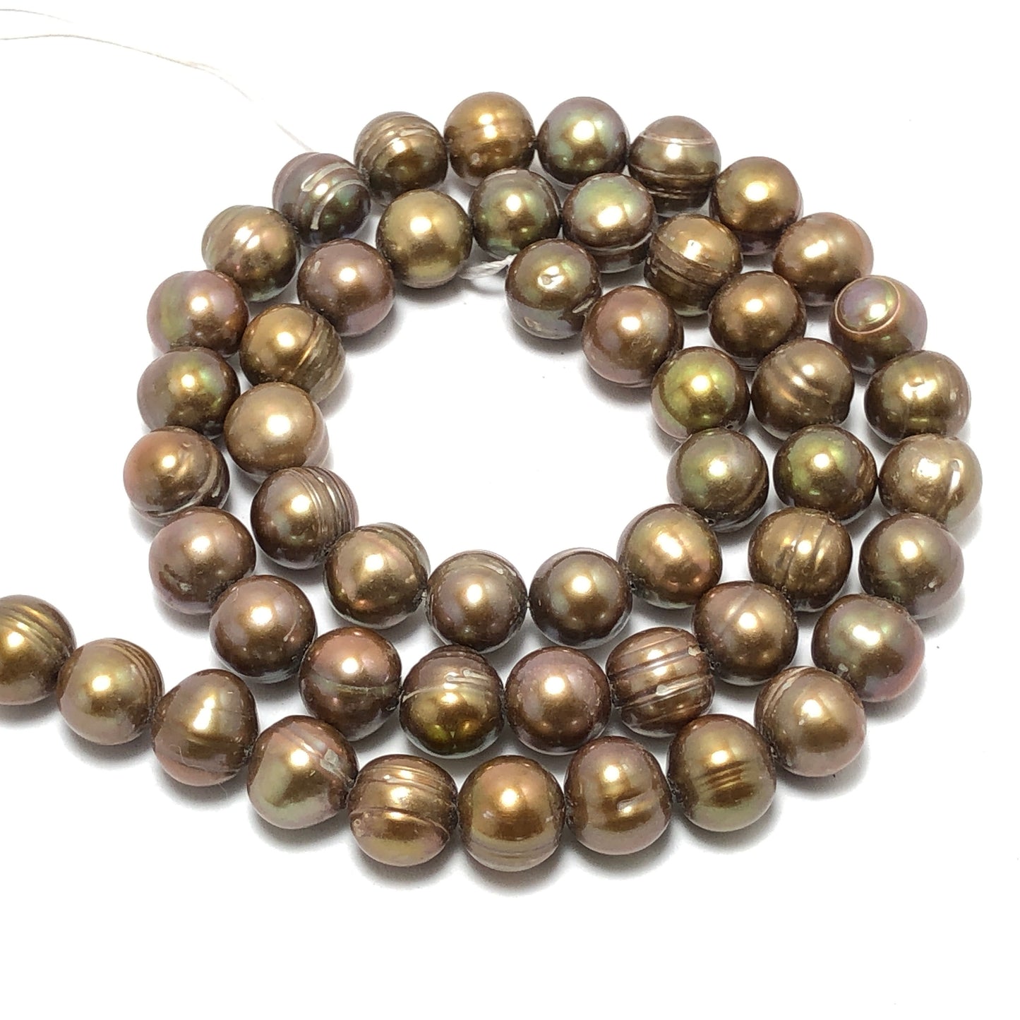 Freshwater Pearls, 7-7.5mm Off Round Potato Pearls, Green Color, POT018