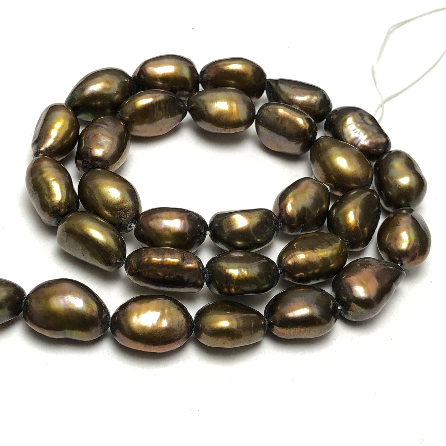 Freshwater Pearls, 9-9.5mm Nugget Rice Shape Pearls, Green Color, NUG025