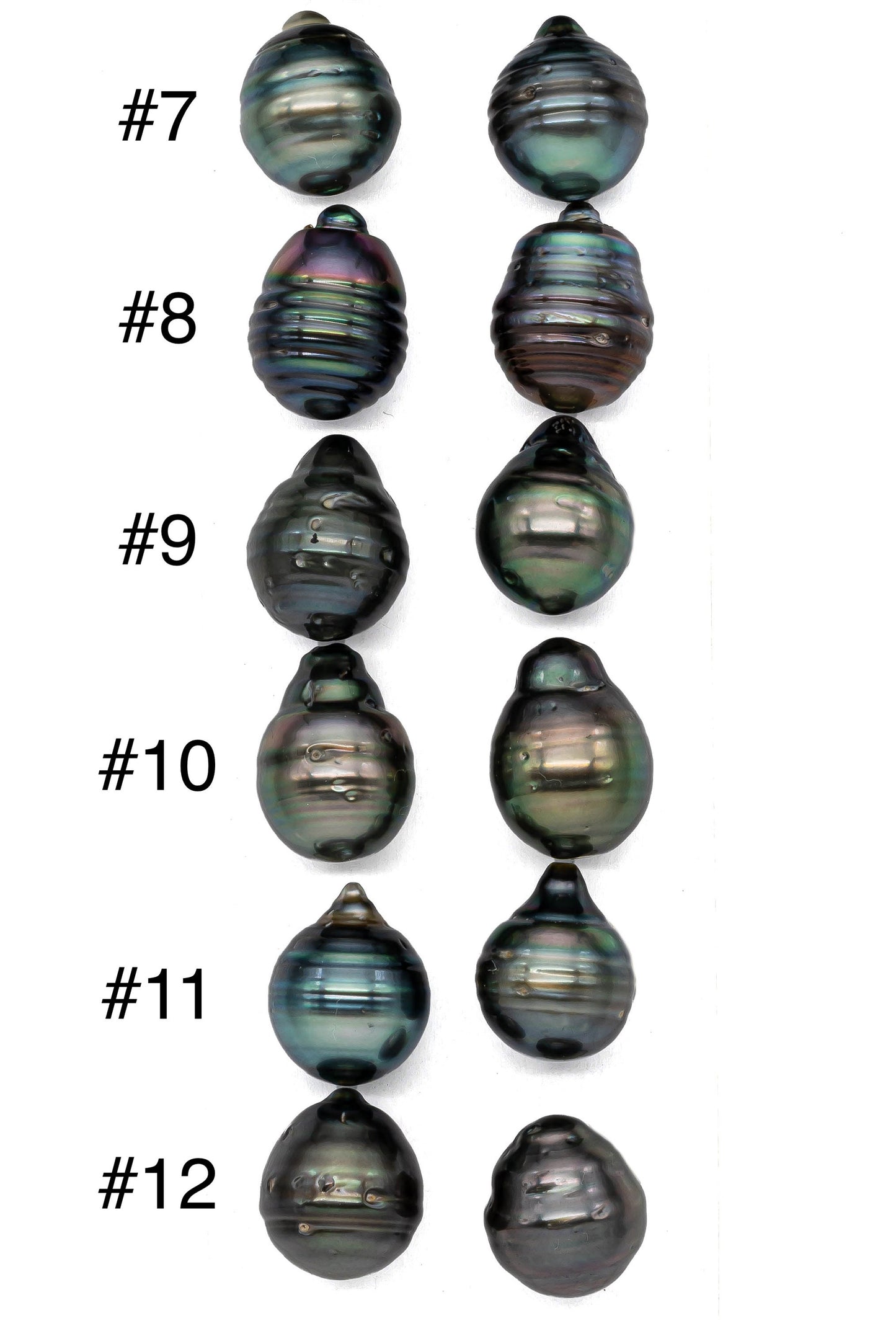 Teardrop Tahitian Pearl Circle Loose Pair Dark Color with High Luster and Blemishes, 11-11.5mm Undrilled Loose Pearls, SKU# 1065TH