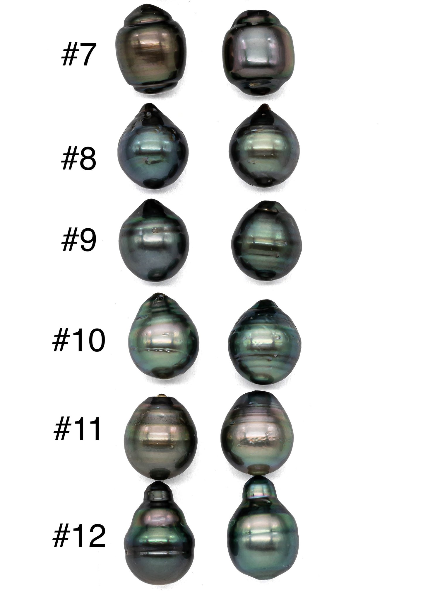 Tahitian Pearl Loose Pair in Tear Drops Dark Color with High Luster and Minor Blemishes, 11-11.5mm Undrilled Loose Pearls, SKU# 1066TH
