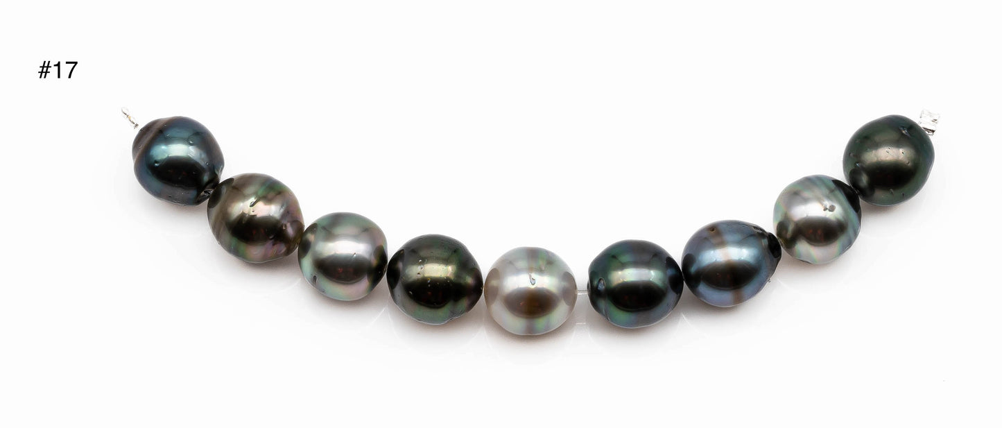 10-11mm Tahitian Pearl Near Round with Extremely Nice Luster and Blemishes, Natural Color Pearl Bead on 4 Inches Strand, SKU#1095TH