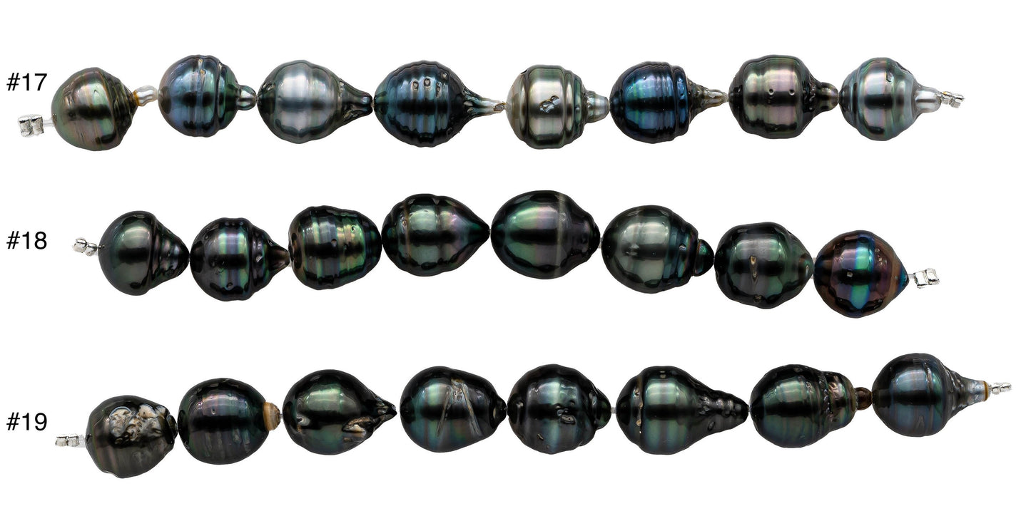 Baroque Tahitian Pearl Teardrops with High Luster and Blemishes, Natural Color Pearl Bead Strands in 4 inches, 10-11mm, SKU#1097TH