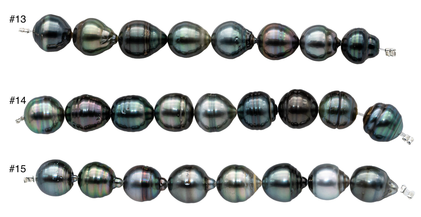 10mm Tahitian Pearl Near Round or Drops with Beautiful Luster and Blemishes, Natural Color Pearl Strand Beads in 4 Inches, SKU#1101TH