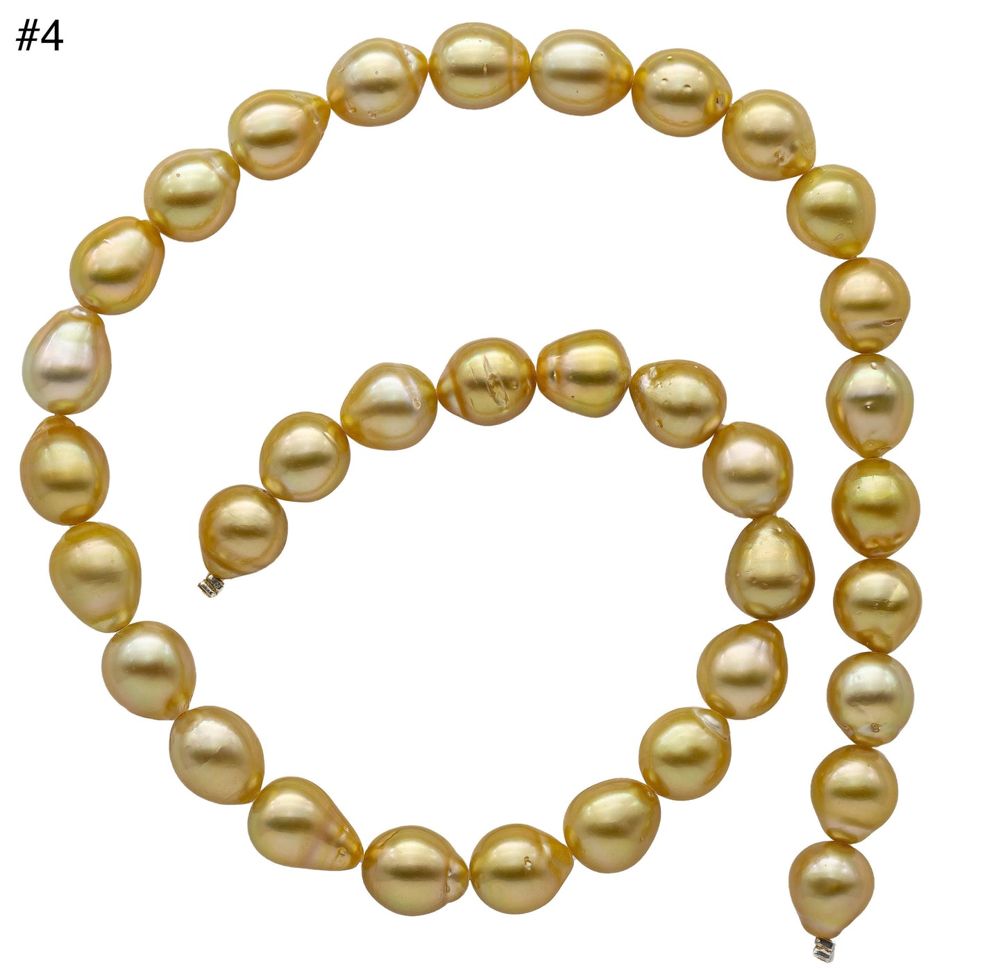 Golden South Sea Pearl Teardrops or Near Round Full Strand Natural Color with Beautiful Luster and Blemishes, 10-13mm, SKU#1109GS