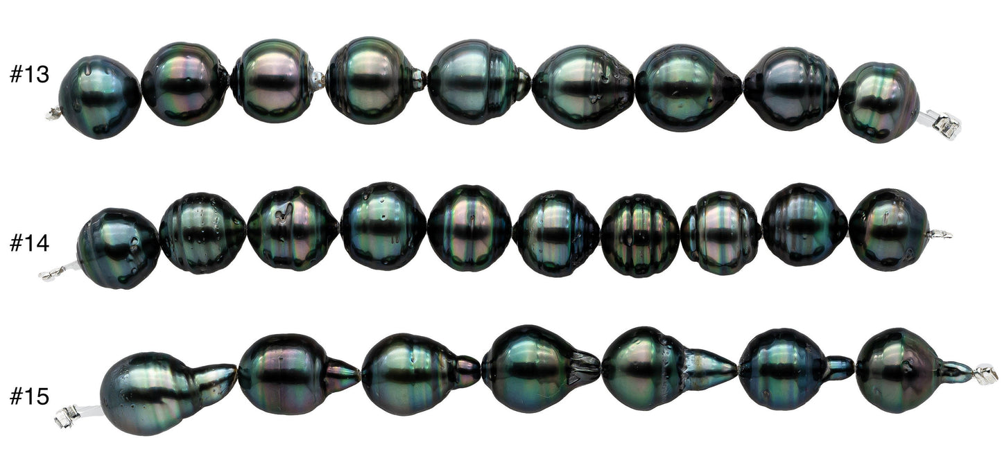 Peacock Black Tahitian Pearl Drops with Nice Luster and Blemishes, Natural Color Pearl Bead Strands in 4 Inches Long, 10-11mm SKU#1104TH