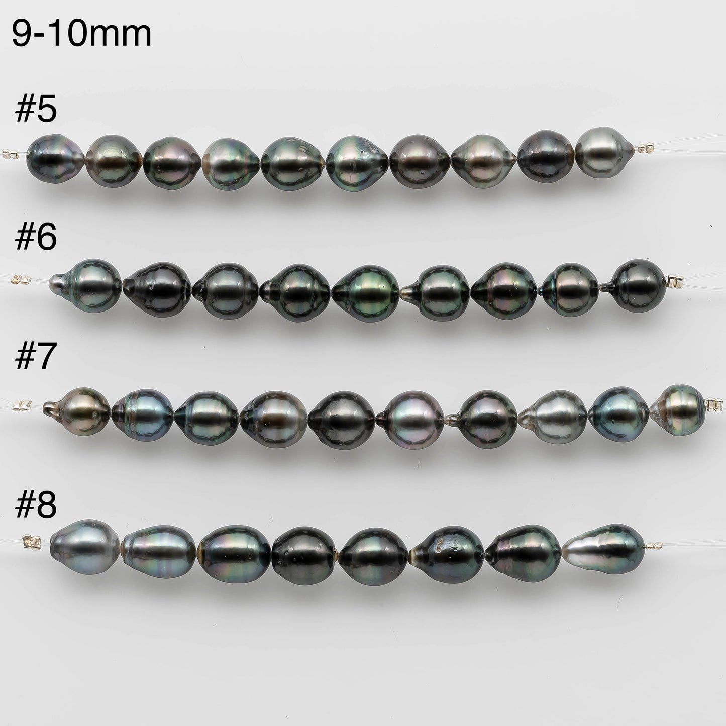 8-10mm Teardrop Tahitian Pearl Shorter Strand with Lusters and some Blemishes in Dark Colors for Beading, SKU # 1205TH