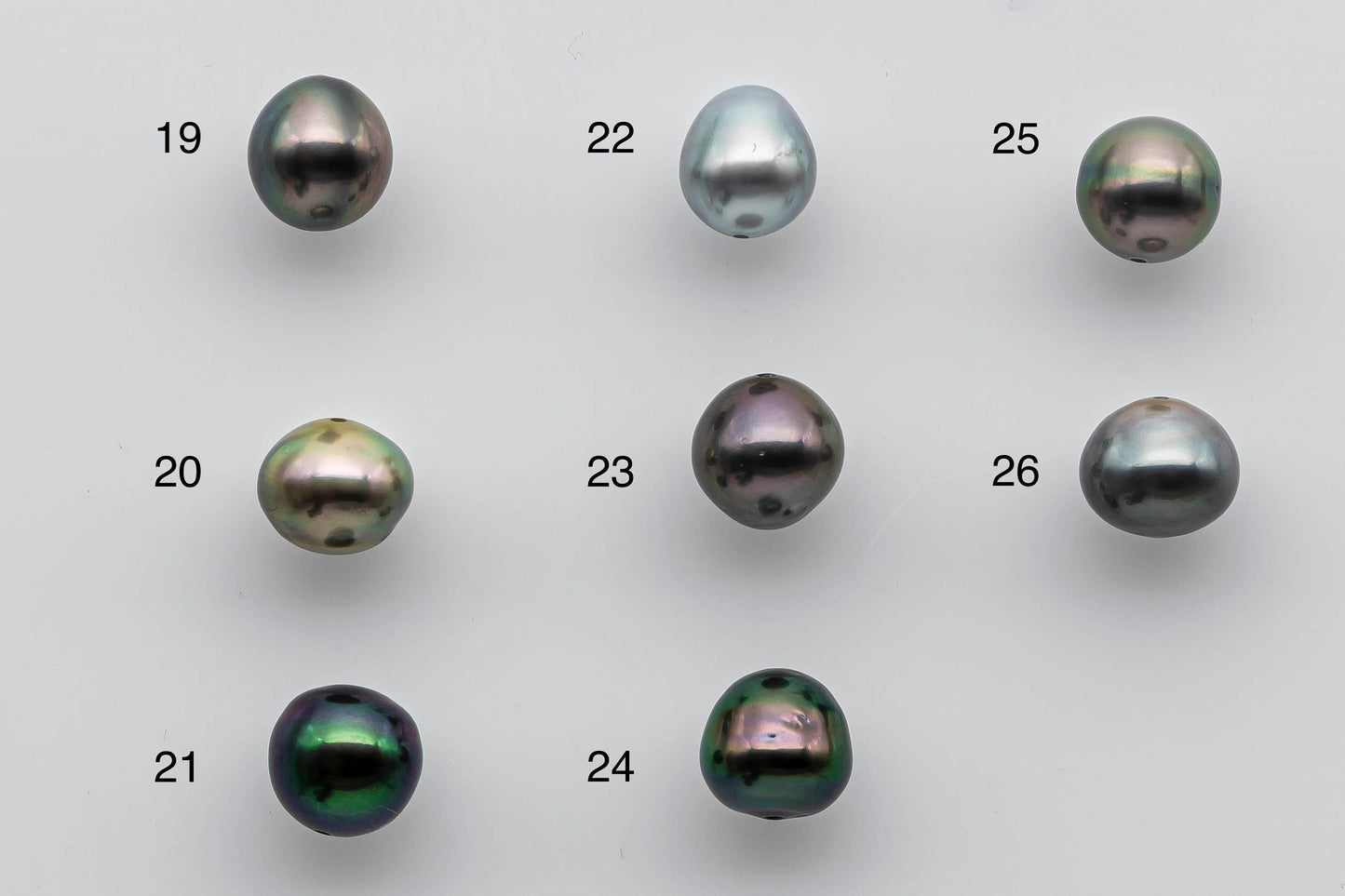 8-9mm Loose Tahitian Pearl Near Round or Teardrops with High Luster and Natural Color in Single Piece Predrilled Hole, SKU # 1380TH