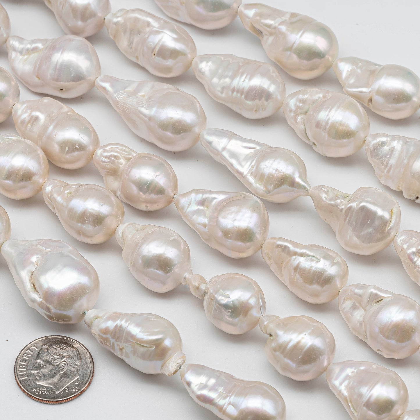 12-16mm Freshwater Baroque Pearl White Color with Nice Luster, 12x17mm Wide to 16x28mm Long, SKU # 1419BA