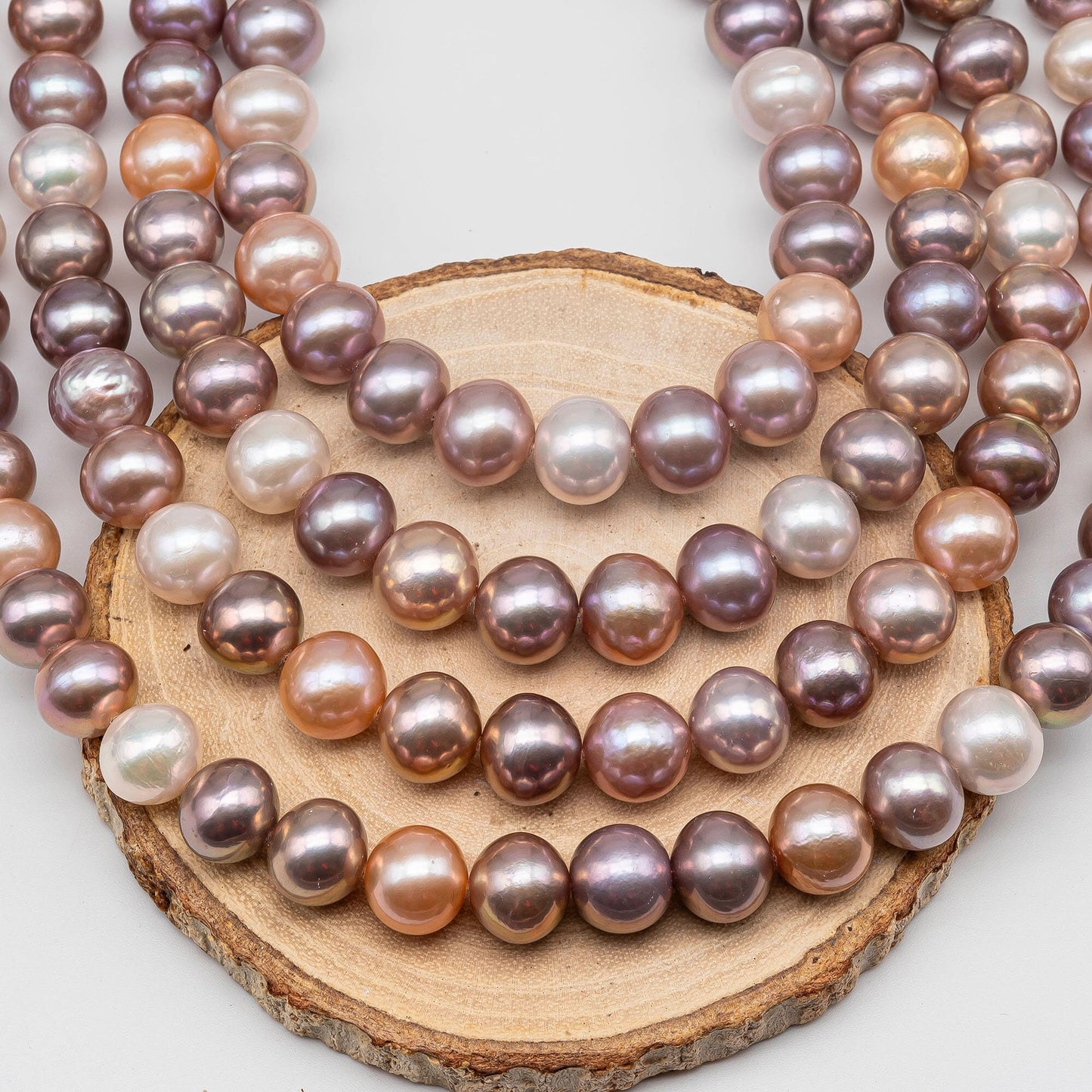 10-12mm Near Round Edison Pearl in Natural Multi-Color in Full Strand, Freshwater Pearl Bead Potato Shape with High Luster, SKU # 1423EP