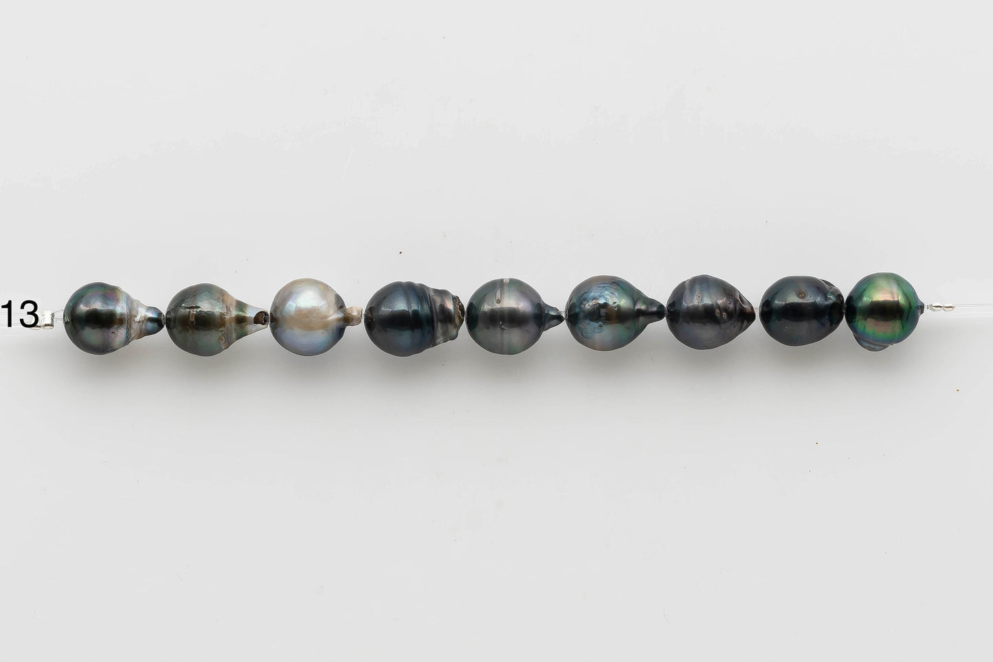 8-9mm Tahitian Pearl Near Round or Teardrop Natural Multi Color and Nice Luster in Short Strand, SKU # 1519TH