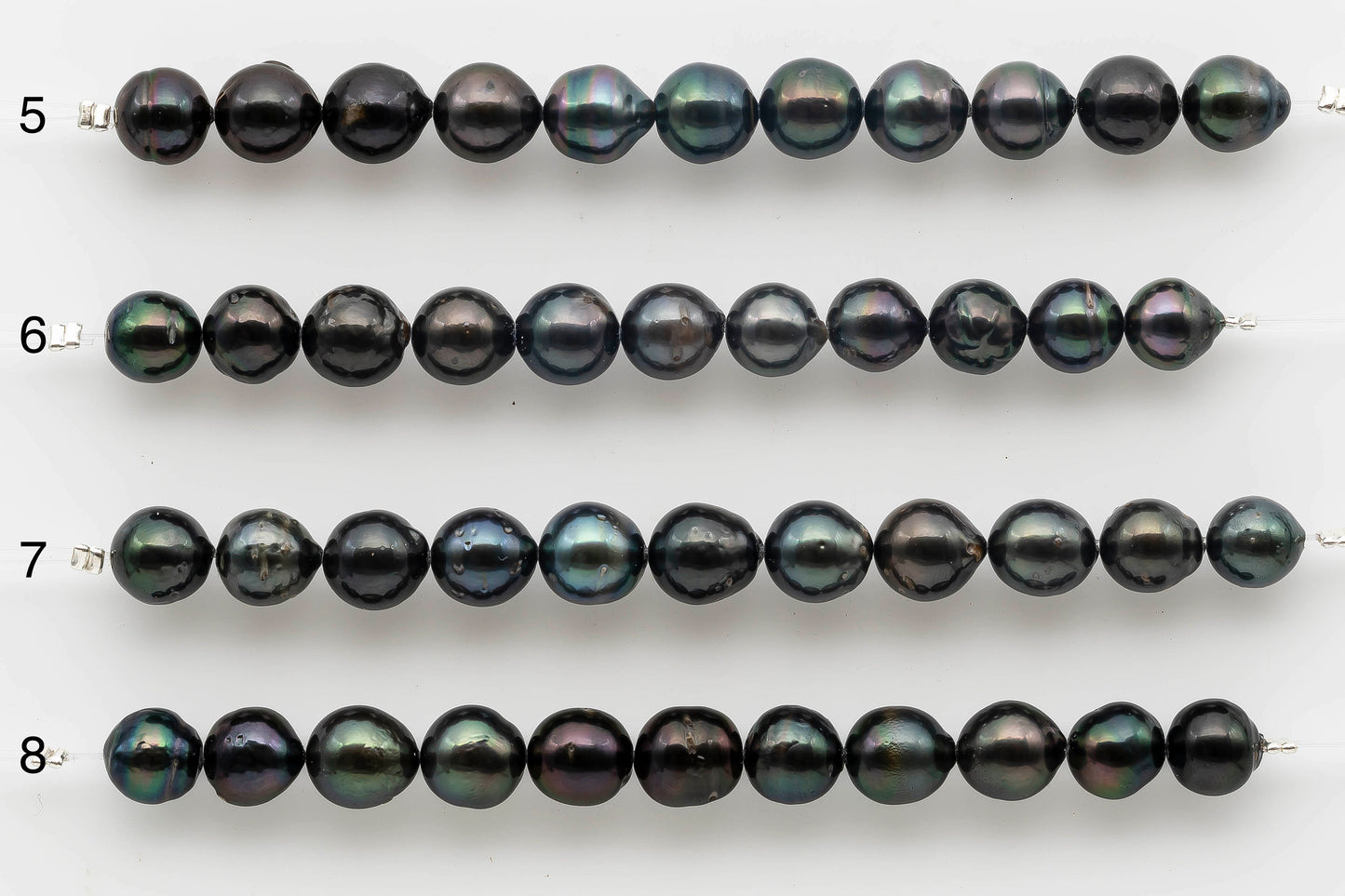 8-9mm Near Round Black Tahitian Pearl with Natural Color and High Luster in Short Strand for Beading, SKU # 1521TH
