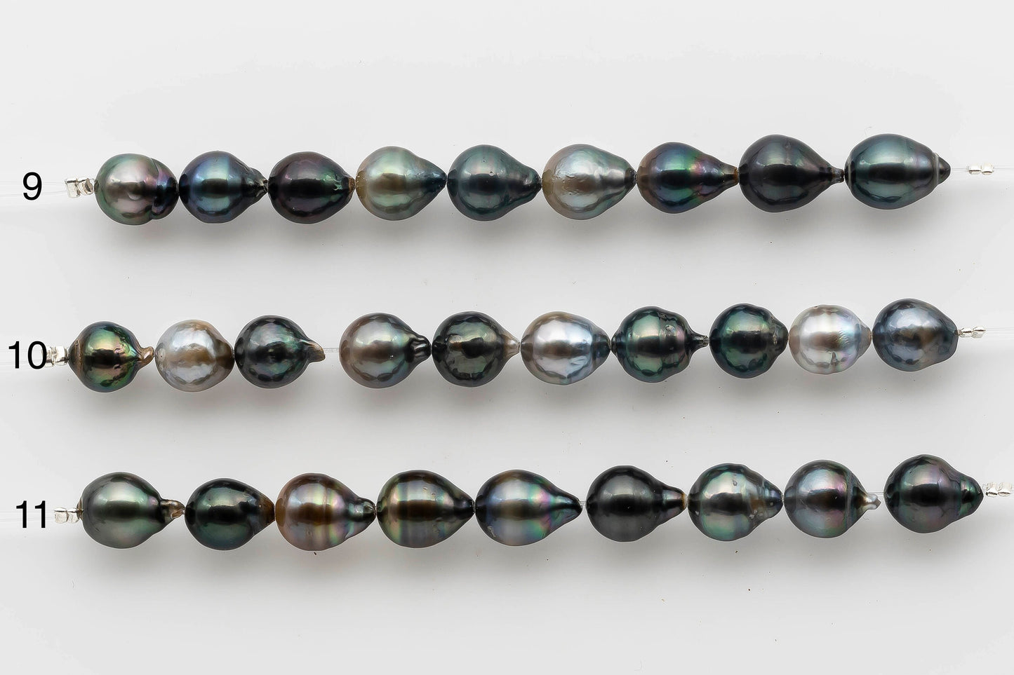 8-9mm Drop Tahitian Pearl Multi Color and High Luster in Short Strand for Jewelry Making, SKU # 1529TH