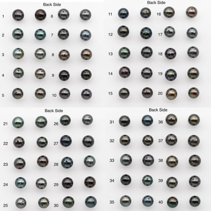 9-10mm Tahitian Pearl Pairs, Matched Round Loose Pearls for Making Studs, High Luster for Jewelry Making Supplies, SKU # 2845TH