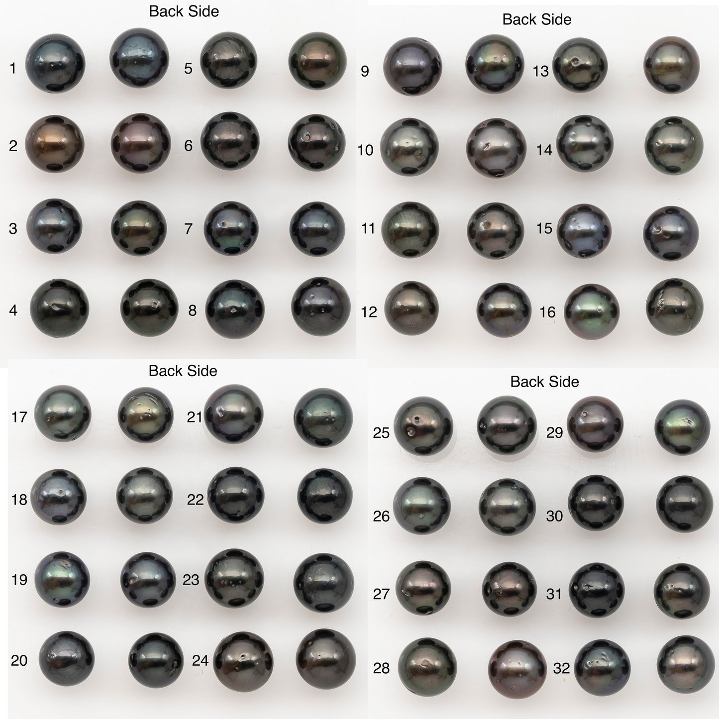 9-10mm Round Tahitian Pearl Pairs with Minor Blemishes, Matched Loose Pearls for Making Studs, for Jewelry Making Supplies, SKU # 3273TH
