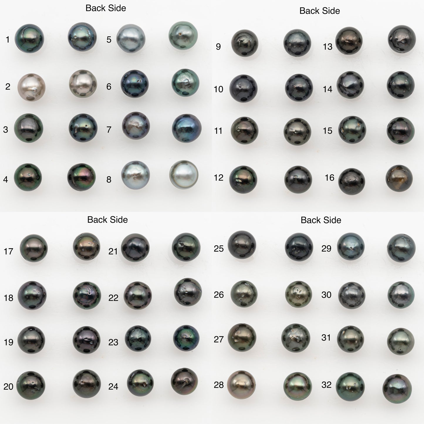 8-9mm Near Round Tahitian Pearl Pairs, Matched Loose Undrilled for Making Earring, Natural Color and High Luster, SKU # 3144TH