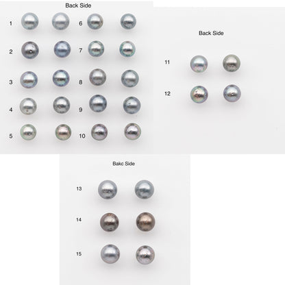 8-9mm or 9-10mm Tahitian Pearl Pairs, Matched Round Loose Pearls for Making Studs, High Luster for Jewelry Making Supplies, SKU # 2842TH