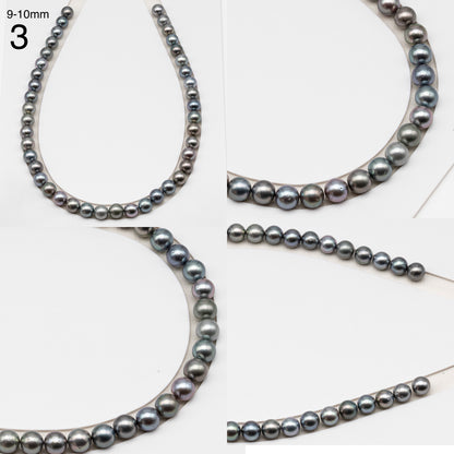 8, 9, 10 or 11mm Tahitian Pearl in Full Strand, Natur8, 9, 10 or 11mm Tahitian Pearl in Full Strand (No Hole), Natural Colors with High Luster, for Jewelry Making, SKU # 3103TH