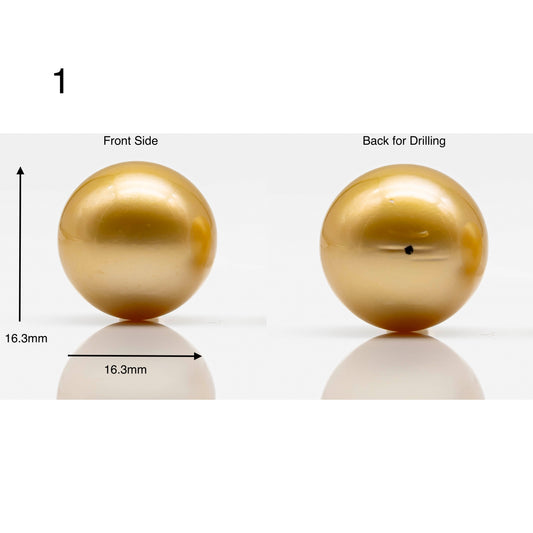 16-17mm Large Size Golden South Sea Pearl in Natural Color with High Luster, Round Single Piece Undrilled for Jewelry Making, SKU # 1907GS