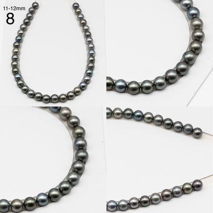 8, 9, 10 or 11mm Tahitian Pearl in Full Strand, Natur8, 9, 10 or 11mm Tahitian Pearl in Full Strand (No Hole), Natural Colors with High Luster, for Jewelry Making, SKU # 3103TH