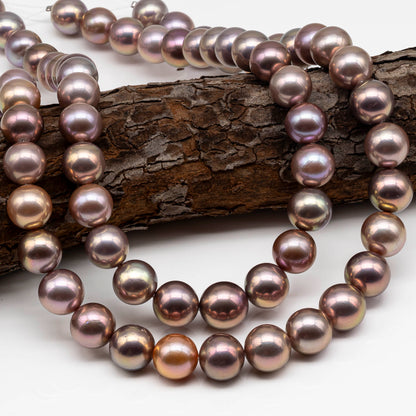 12-14mm Edison Pearl Stand Round Rainbow Multi Natural Colors with Super High Luster and Rare to Find Pearl for Making Necklace, SKU# 1172EP