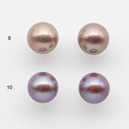 10-11mm Round Edison Pearl in Matching Pair with All Natural Colors and High Lusters in Half Drilled for Making Earring Stud, SKU # 1760EP