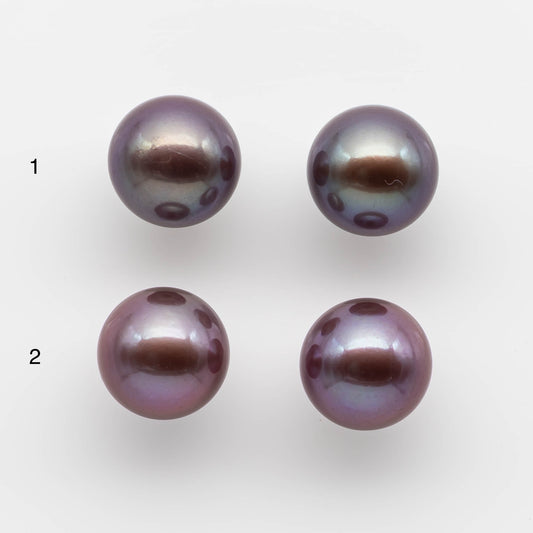 11-12mm Edison Pearl Round with Intensive High Luster and All Natural Color, Matching Pair in Half Drilled for Making Earring, SKU # 1761EP